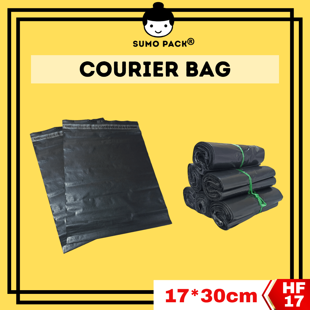BLACK Poly Courier Bag 17cm x 30cm