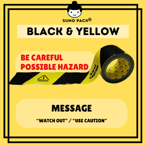 Barricade warning film tape-Black Yellow-7.5cm x 100m-watch out awas
