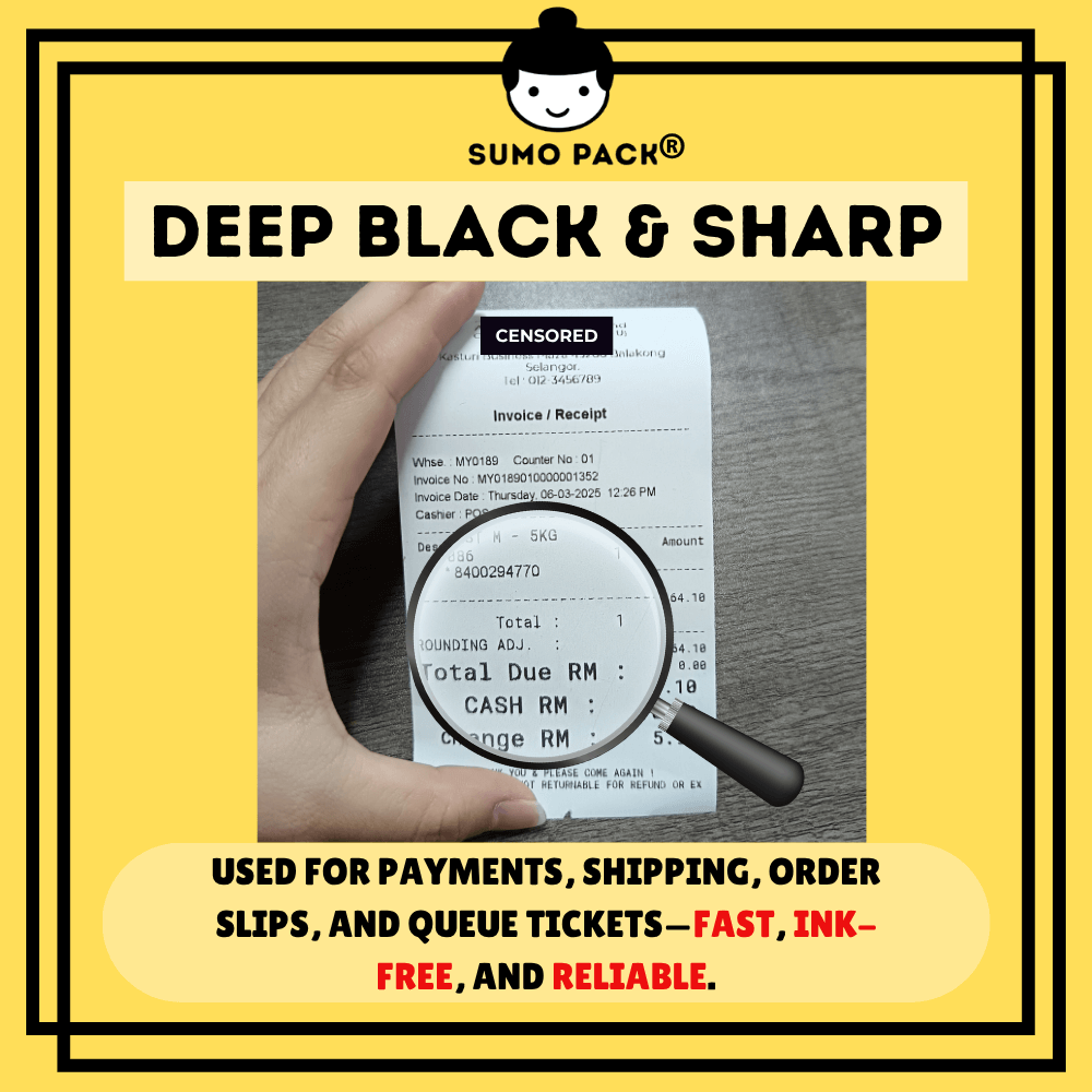 THERMAL RECEIPT PAPER ROLL DEEP BLACK AND SHARP