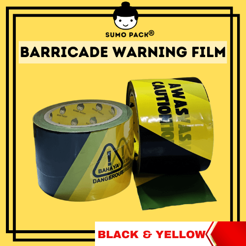 Black Yellow AWAS Warning Film Caution Barricade Tape